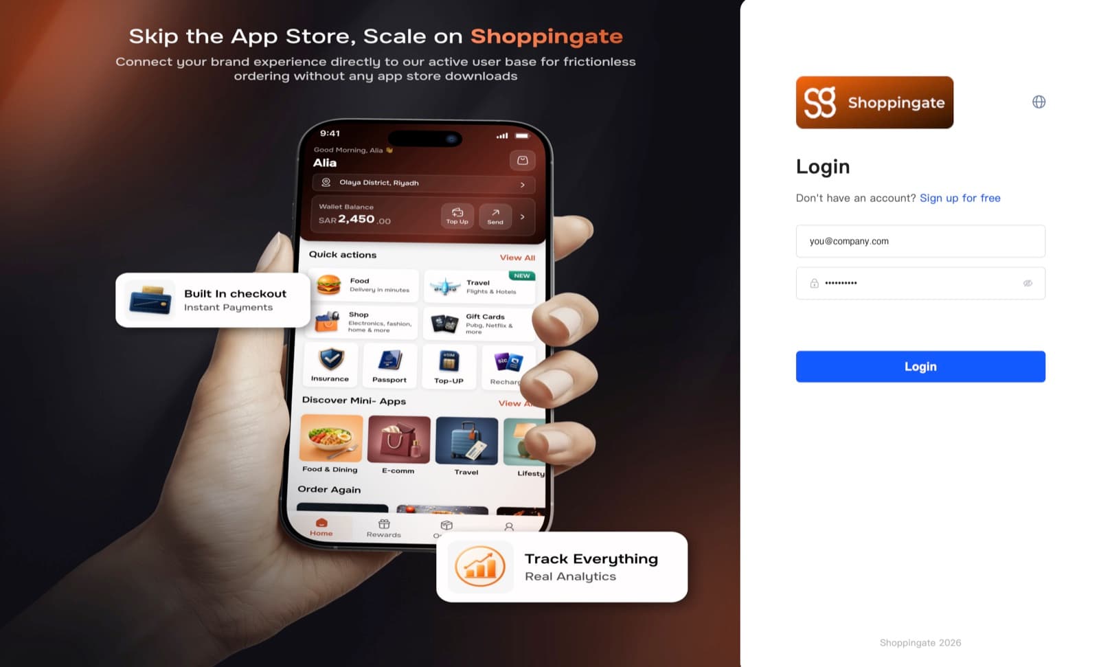 The Dev portal Login screen with email and password fields