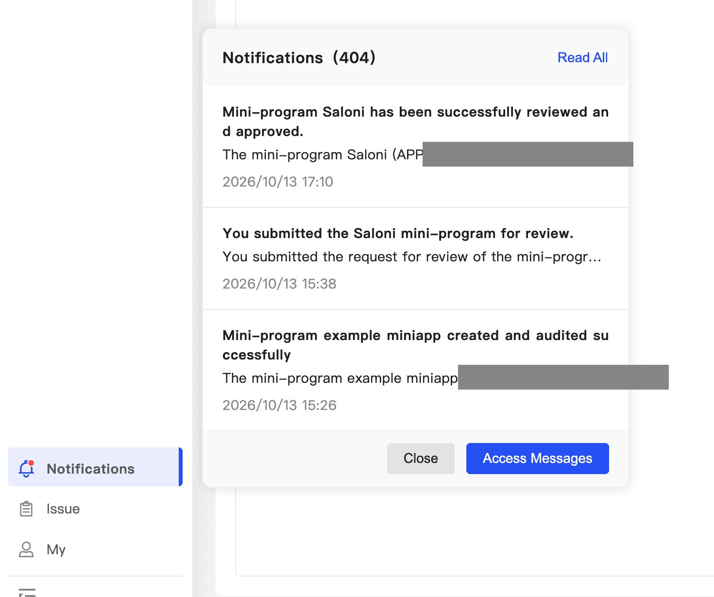 The Notifications panel with recent review and approval messages